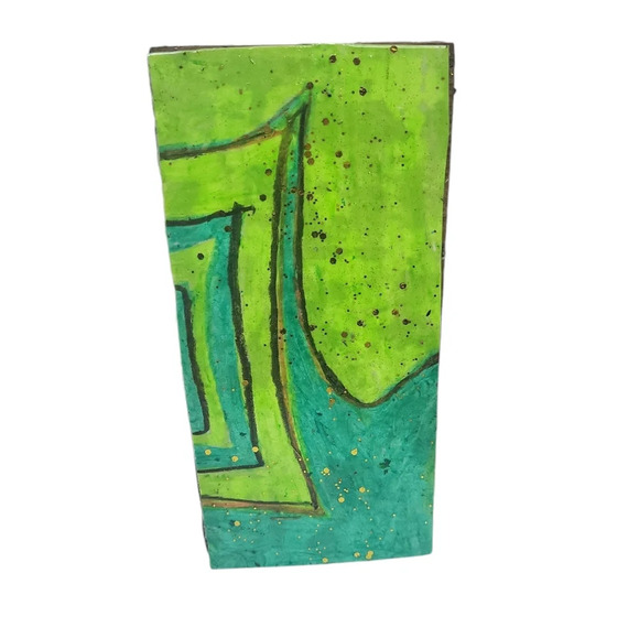 GREEN Pastels Abstract Surreal Resin Wood Block - Picture 2 of 5